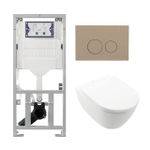 Villeroy & Boch Subway 2.0 DirectFlush Pack WC suspendu - bâti-support Geberit - abattant softclose - plaque de commande taupe - boutons ronds - blanc SW1164245