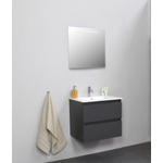 Basic Bella Meuble lavabo céramique avec 1 trou de robinet avec miroir avec éclairage 60x55x46cm Flat Pack Anthracite mat SW538852