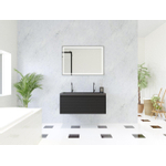 HR Matrix ensemble meuble de salle de bain 3d 100cm 1 tiroir sans poignée avec bandeau couleur noir mat avec vasque djazz 2 trous de robinetterie noir mat SW857057