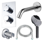 Fortifura Calvi Ensemble de robinet de baignoire - bec - 22cm réductible - flexible en métal - douchette ronde - partie encastrable - support mural - chrome SW1244022