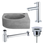 Fortifura Fuente Fonteinset - 31.5x31.5x10cm - 1 kraangat - hoek - fonteinkraan chroom - beton - beton (grijs) SW1111536