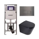 QeramiQ Dely Pack WC - 36,3x51,7cm - à fond creux - sans bride - réservoir encastré Geberit UP320 - abattant WC softclose 35 mm - plaque de commande gunmetal - boutons rectangulaires - noir mat SW1235421