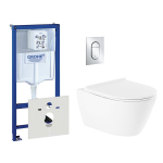 QeramiQ Salina Pack WC avec réservoir encastrable et WC suspendu plaque de commande chrome SW405217