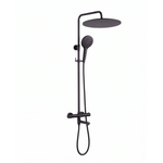 Fortifura Calvi Ensemble de douche pluie - thermostatique - douche de tête 30cm - flexible lisse - douchette ronde - bec de baignoire pivotant - noir mat SW1592491