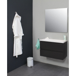 Basic Line Bella Ensemble meuble de salle de bains - 80x55x46cm - 1 lavabo - Acrylique - Blanc - 0 trou de robinet - Miroir mural sans éclairage - Mélamine anthracite mat SW398103