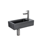 QeramiQ Fuente Fonteinset - 37.5x18.5x9cm - keramiek - kraangat rechts - fonteinkraan gunmetal - afvoerplug - verlaagd sifon - Mat Zwart SW1232765