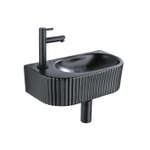 QeramiQ Fuente Fonteinset - 40x21.5x12cm - links - geribbeld - halfrond - 1 kraangat - keramiek - fonteinkraan zwart mat - afvoerplug - verlaagd sifon - zwart mat SW1232887