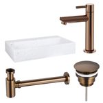 Fortifura Fuente Fonteinset - 38x24x8cm - 1 kraangat - marmer - fonteinkraan koper - glans wit SW1111485