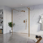Fortifura Galeria Vrijstaande Inloopdouche - 140x200cm - helder - antikalk - 8mm veiligheidsglas - 2 zijwanden - 30cm - wandsteunen en hoekprofielen - PVD - geborsteld koper SW992960