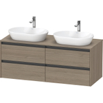 Duravit Ketho 2 meuble sous-lavabo avec plateau console avec 4 tiroirs pour doubles vasques 140x55x56.8cm avec poignées chêne anthracite terra mat SW773149