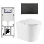 QeramiQ Dely Toiletset - 36.3x51.7cm - diepspoel - rimless - Geberit UP320 inbouwreservoir - met Burda frame - softclose toiletzitting - mat zwarte bedieningsplaat - ronde knoppen - wit glans SW804633