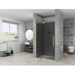 Van Rijn Products ST08 Nis draaideur - 140x200cm - grijs rookglas - dikte 8mm - 2 delig - muurprofiel - stabilisatiestang - Messing SW956373