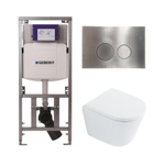 QeramiQ Dely Toiletset - 36.3x51.7cm - diepspoel - rimless - Geberit UP320 inbouwreservoir - met Burda frame - softclose toilet zitting 35 mm - steel bedieningsplaat - ronde knoppen - wit glans SW1222073