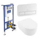 Villeroy & Boch Avento pack wandcloset directflush - diepspoel - met inbouwreservoir bedieningsplaat chroom glans CeramicPlus - Stone White (mat wit) SW956272