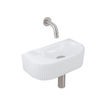QeramiQ Fuente fonteinset – halfrond – 40x21.5x12 cm – keramiek wit glans – kraan geborsteld RVS – geribbeld SW1233102