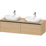 Duravit Ketho.2 Wastafelonderbouwkast - inclusief consoleplaat - met 2 laden - voor dubbele waskommen - 160x55x45.9cm - met handgrepen antraciet - natuur eiken mat SW772769
