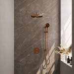 BRAUER Copper Carving douche de pluie encastrée thermostatique - 3 voies - rond - set 94 - pomme de douche 30cm - bras mural courbé - douchette 3 jets - flexible de douche - barre de douche intégrée - cuivre brossé PVD SW1159137