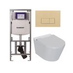 QeramiQ Luma Ensemble WC-douche - réservoir encastré Geberit UP320 - avec cadre Burda - sèche-cheveux - douchette féminine - plaque de commande beige - boutons rectangulaires - blanc brillant SW1472000