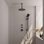 Brauer Black Edition Ensemble de douche pluie encastré - douche principale 30cm - bras plafond 20cm - 3 boutons lisses - douchette ronde 3 positions - noir mat SW486516