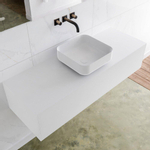 Mondiaz Lagom Meuble salle de bains 130x30.9x45cm Solid Surface Talc 1 tiroir avec lavabo BINX vasque à poser Centre sans trous de robinet SW409088