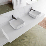 Mondiaz Lagom Meuble salle de bains 170x30.9x45cm Solid Surface Talc 2 tiroirs avec lavabo BINX vasque à poser double Gauche et droite 2 trous de robinet SW409074