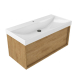 Saniclass Holz Frame Badkamermeubelset - 100x45x47.5cm - Wave keramische wastafel - 1 wasbak - 1 kraangat - 1 lade - mat eiken natural (hout) SW1479048