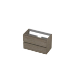 INK Wastafelonderkast - 80x40x52cm - 2 lades - greeploos - houten keerlijst - MFC Greige eiken SW207230