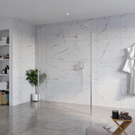 Fortifura Galeria Vrijstaande Inloopdouche - 140x200cm - helder - antikalk - 8mm veiligheidsglas - 2 zijwanden - 30cm - wandsteunen en hoekprofielen - PVD - geborsteld RVS SW992945