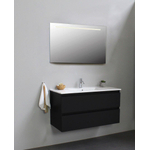 Basic Bella Meuble lavabo céramique avec 1 trou de robinet avec miroir avec éclairage 100x55x46cm Flat Pack Noir mat SW538883