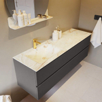 Mondiaz VICA-DLUX ensemble de meuble de salle de bain - 150cm - meuble sous-vasque gris foncé - 2 tiroirs - lavabo encastré cloud gauche - 1 trou de robinet - version haute de 60cm - frape SW1088837