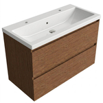 Saniclass Holz Pure Badkamermeubelset - 100x45x63.5cm - Bari keramische wastafel wit - 1 wasbak - 2 kraangaten - 2 lades - mat walnut pure (hout) SW1478769