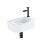 QeramiQ Fuente Ensemble de lavabo - 40x21.5x12cm - droite - lisse - demi-rond - 1 trou de robinet - céramique - robinet de lavabo noir mat - bouchon de vidange - siphon abaissé - blanc brillant SW1232791