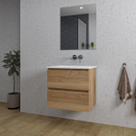 Saniclass Chaci Badkamermeubelset - 60x46x55cm - keramische wastafel wit - 1 wasbak - zonder kraangat - 2 lades - rechthoekige spiegel - eiken SW816532