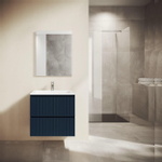 Saniclass Prime Blend Meuble de salle de bain - 60x55x46cm - 1 vasque ovale en céramique blanc - 1 trou de robinet - 2 tiroirs - miroir rectangulaire - mat marine bleu SW917106