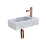 Saniclass Fuente ensemble lave-mains - 40x22 - 1 trou de robinet - droite - marbre - robinet de lave-mains cuivre - blanc SW1111499