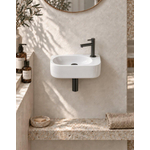 QeramiQ Fuente pack lave-mains – demi-rond – 40 x 21,5 x 12 cm – céramique blanc brillant – robinet noir mat SW1232791