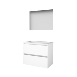 Basic-Line Ultimate 46 ensemble de meubles de salle de bain 80x46cm sans poignée 2 tiroirs lavabo acrylique 0 trous de robinetterie miroir éclairage mdf laqué blanc glacier SW639207