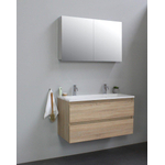 Basic Bella Meuble avec lavabo acrylique avec 2 trous de robinet et armoire de toilette à 2 portes grise 100x55x46cm Flat Pack Chêne SW538689