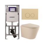 QeramiQ Dely Pack WC - 36,3x51,7cm - à fond creux - sans bride - réservoir encastré Geberit UP320 - abattant WC softclose 35 mm - plaque de déclenchement beige - boutons ronds - mat beige SW1236502