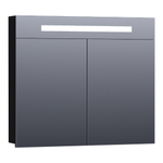 Saniclass 2.0 Armoire de toilette 80x70x15cm éclairage intégré rectangulaire 2 portes pivotantes MDF Noir brillant SW371713