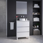 Adema Chaci PLUS Ensemble de meuble - 59.5x86x45.9cm - vasque à poser sur plan - robinets encastrables Inox - 3 tiroirs - miroir rectangulaire - Blanc mat SW1027186