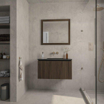 Adema Holz Ensemble de meuble - 80cm - 1 vasque en céramique Noir - sans trous de robinet - 1 tiroir - avec miroir - Toffee (marron) SW857507