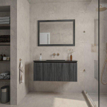 Adema Holz Ensemble de meuble - 100cm - 1 vasque en céramique Noir - sans trous de robinet - 1 tiroir - avec miroir - Chocolate (Noir) SW857532