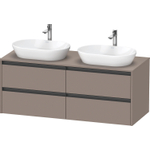 Duravit Ketho.2 Wastafelonderbouwkast - inclusief consoleplaat - met 4 laden - voor dubbele waskommen - 140x55x56.8cm - met handgrepen antraciet - basalt mat SW772683