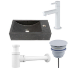 Saniclass Fuente ensemble de fontaine - 40x22x10cm - 1 trou de robinet - à droite - pierre naturelle - robinet de lave-mains blanc mat - foncé SW1419188