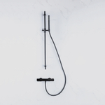 FortiFura Calvi Ensemble de douche barre curseur avec douchette stick, flexible lisse et robinet de douche Noir mat SW811915