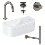 Grohe Euro Fonteinset - 37x18cm - rechthoek - 1 kraangat - zonder overloop - gebogen kraan - sifon - afvoerplug - handdoekhaak - wit/brushed hard graphite (antraciet) SW523962