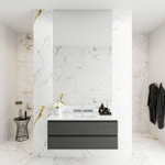 MONDIAZ DENTA Ensemble de meuble salle de bain - 100cm - 2 tiroirs - lavabo centré - 1 trou de robinet - Acrylique gris foncé SW411438