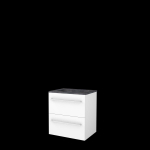 Basic-Line Start 46 ensemble de meubles de salle de bain 60x46cm avec poignées 2 tiroirs vasque en pierre dure 1 trou pour robinetterie mdf laqué blanc glacier SW638984