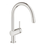 GROHE Minta Mitigeur de cuisine - haut - bec rond orientable/extensible - SuperSteel brossé 0102510